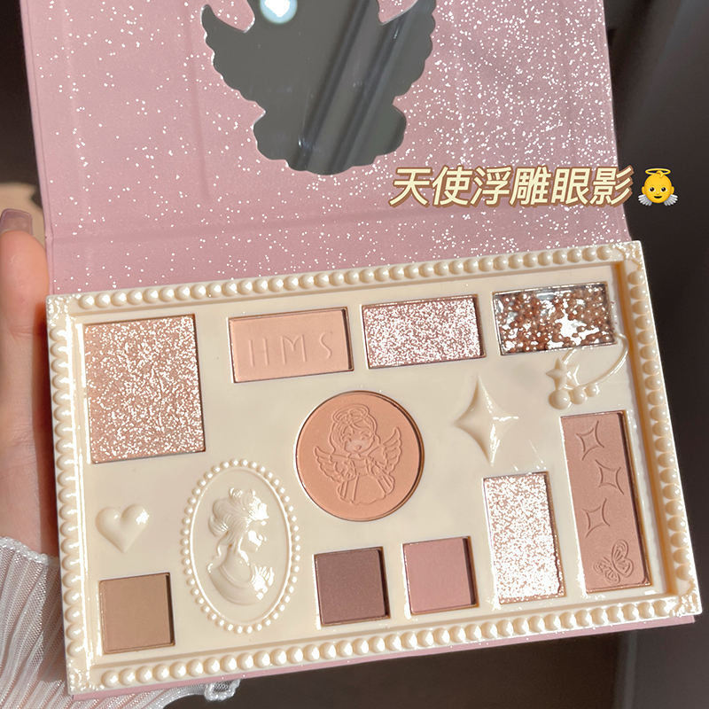 Super fire milk tea powder angel relief plate~eye shadow powder blusher highlight integrated plate natural and durable pearlescent matte students