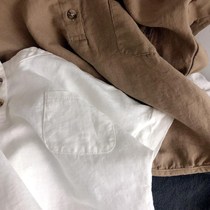Full score of detail~Korean childrens silhouette cotton crew neck shirt Mens and womens loose short-sleeved literary fan top(