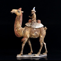 Tang Dynasty painted Hu people riding camel terracotta pottery ornaments hotel soft home Ancient shelf decoration cultural relics copy old goods