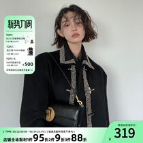 Les Fortes 21AW original design pearl embellished silhouette wool jacket spring loose shirt jacket