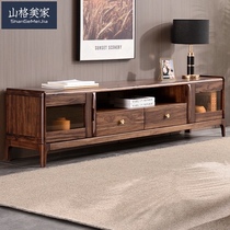 Ebony wood TV cabinet coffee table combination Nordic full solid wood 1 8m floor cabinet locker 2m living room TV cabinet