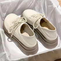 Inlen Wind Small Leather Shoes Women 2022 Spring New Thick Bottom Design Sensation Little Crowd 100 Hitch White Retro Single Shoe Spring