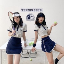 Homemade tsd baseball girl top lapel striped short shirt high waist skirt set ins Academy