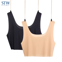 2 pieces STW short female vests bra-free underwear ultra-thin ice silk bottom anti-walking light wrap and chest smear summer