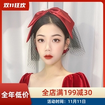 Burgundy satin bow headgear bridal dress Lolita dress party cosplay accessories