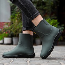 Japanese rain shoes mens middle tube fashion waterproof shoes rain boots short tube non-slip kitchen work rubber shoes fishing car wash overshoes