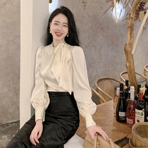 Zhang honey elegant white swan wear good temperament celebrity foreign satin Joker long sleeve white shirt top female