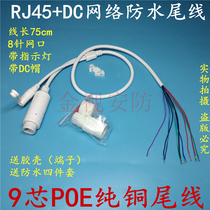 Surveillance camera tail line White network waterproof 9-core with indicator light RJ45 DC comes with POE power supply module