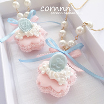 Cornnnn handmade cherry blossom macarons English Alphabet necklace