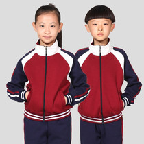 Dalian High-tech Park primary school uniforms same sportswear cotton class uniforms campus wind red shirt blue pants