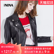 NINA2021 Spring and Autumn New Sheep Leather Leather Leather Women Short Coat Long Sleeve Lapel Locomotive Leather Jacket