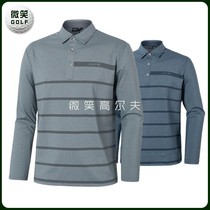 Special 2021 spring new Korean golf suit mens striped lapel long sleeve T-shirt GOLF top