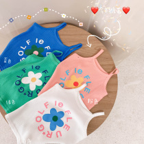 Girl Harnesses Vest 2021 Summer middle children Breathable Knit Korean Version Ocean Air Casual Little Flowers Little Fresh Blouse