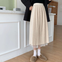 Skirt women autumn and winter 2021 New Korean version of high waist slim pleated mesh gauze two sides wear medium and long A- line dress