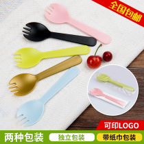 Disposable spoon dessert spoon ice cream mousse disposable fork set plastic birthday cake spoon 100