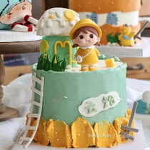 Baking cake decoration cute yellow big eye doll resin ornaments cartoon little princess one year old cake dress
