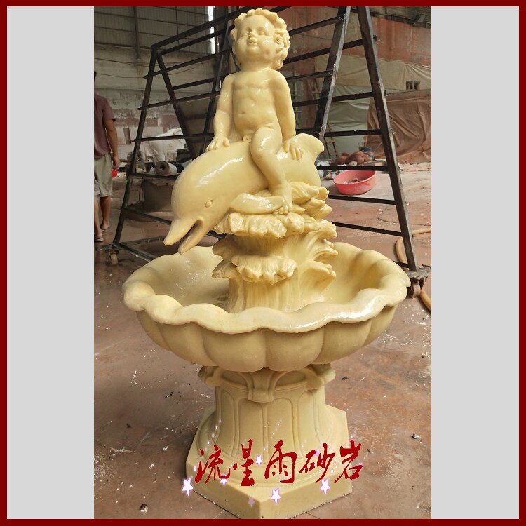 Artificial sandstone relief glass and steel spray pool garden landscape sculpture angel water jet port villa decoration
