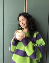 O STUDIO striped color knit shirt ice cream loose sweater thickened couple men and women Autumn Winter ostudio