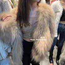 2021 autumn and winter New long V collar fox fur double-sided woven fur raccoon hair encryption front long and back short coat