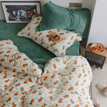 Winter thick milk velvet four-piece flannel warm cartoon coral velvet quilt cover sheets bed hats bedding
