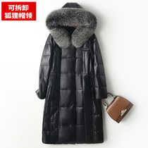2020 winter new fox hair collar Haining leather leather down jacket womens long hooded thickened fur coat