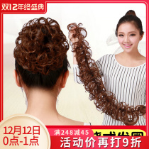 Wig Hairband womens hair artifact flower bud winding hair bag fluffy natural ball head short curly hair real hair