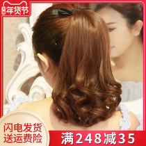 Wig ponytail female pear flower strap big wave wig natural long short curly hair low tail fake braid