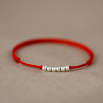 Ancient method sterling silver transfer beads red rope anklet female ancient style 2021 new non-fading black rope retro personality silver ornaments