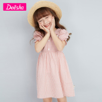 Disa Girls dress 2021 summer new girl style fashion sweet embroidered plaid princess dress