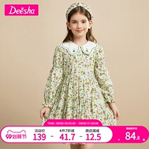 Desha childrens dress girl skirt 2021 Autumn New middle child long sleeve floral dress Princess dress