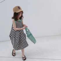 Girl Striped Dress Dress 22 Summer Dress New Korean Version Children Personality Fashion Foreign Air Irregular Sleeveless Vest Skirt Tide
