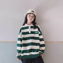 Ai Upper girls necropolis 2022 spring dress new CUHK Comeback Ancient Loose Striped Polo Shirt Children Blouse Tide