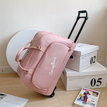 Hand luggage bag with pulley trolley bag female large capacity small luggage men foldable light travel bag