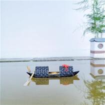 Retro water town wooden inside puff boat wuv canopy boat fish tank floating boat wooden three-dimensional manual
