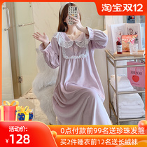 Pajamas female autumn and winter thin velvet double-sided island velvet sweet princess cute court style long skirt lapel home wear