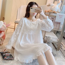 Pajamas female spring and autumn thin long sleeve cotton cute Autumn Winter Home clothing lace net red Korean white nightgown