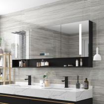 Smart solid wood bathroom mirror cabinet Separate wall-mounted bathroom defogging mirror box Bathroom vanity mirror with shelf