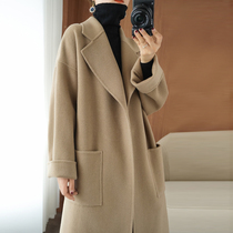 Double-sided cashmere coat women autumn 2021 New Fashion loose lace-up knee long woolen coat coat