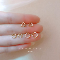 Geometric earrings exquisite temperament simple circle triangle square earrings female sterling silver 2023 new trendy all-match earrings