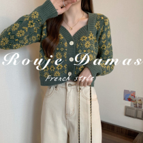 French Rouje Damas vintage floral sweater jacket chic design sense niche wear sweater