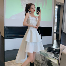 Summer first love 2021 French irregular white dress sweet and spicy wind niche suspenders chic design skirt