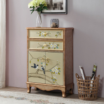 New Chinese style entrance cabinet Shoe cabinet One-piece living room cabinet Simple hand-painted foyer cabinet American light luxury wine cabinet Solid wood