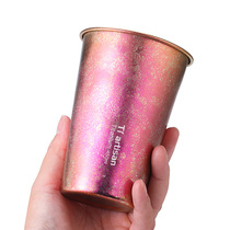 Titanium craftsman outdoor camping pure titanium Beer Cup home wide mouth colorful ice flower titanium cup straight drink single layer hand Cup