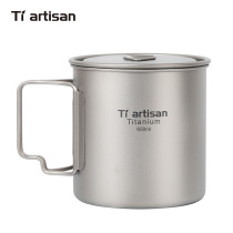 Outdoor pure titanium cup Titanium coffee cup folding handle portable travel camping metal titanium cup with lid 650ML