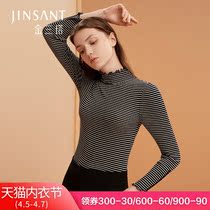 Gold Sanita 100% mulberry silk lox soft glutinous with elastic comfort light and warm classic black and white striped undershirt woman