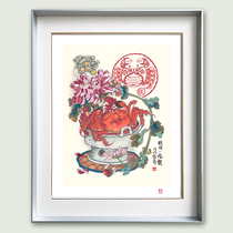 (time-limited delivery framed) (Qiushi eating crab) Artist Chen Dai Qing ( Festival Gas) Sign up for the printmaking