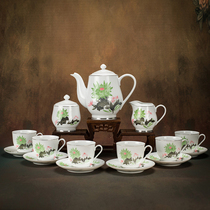 Full product kit not easy to train 70-80 years with porcelain Hongjiang ball clay pure hand painted green chrysanthemum tea tea teapot tea cup