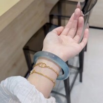 Horse stock Old material Curry blue jade medullary bracelet High ice seed Manau fat round bar bracelet positive circle high level Xianbai