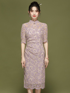 深圳精品新中式女装2024年新款中国风蕾丝旗袍改良版连衣裙24138