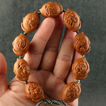 2 15x2 7cm (no-phase Buddha teapot) Jiang Qinghuas work of olive nuclear sculpted three-flower oil nuclear mens hand strings